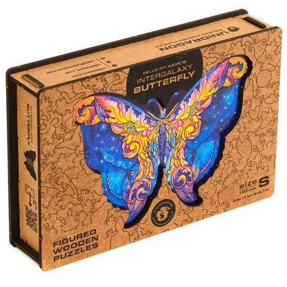 Medinė dėlionė Unidragon Intergalaxy Butterfly Tarpgalaktinis Drugelis 23x14cm, 108 det.Surinkimo laikas 2-4 val.