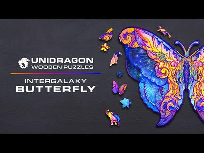Medinė dėlionė Unidragon Intergalaxy Butterfly Tarpgalaktinis Drugelis 23x14cm, 108 det.Surinkimo laikas 2-4 val.